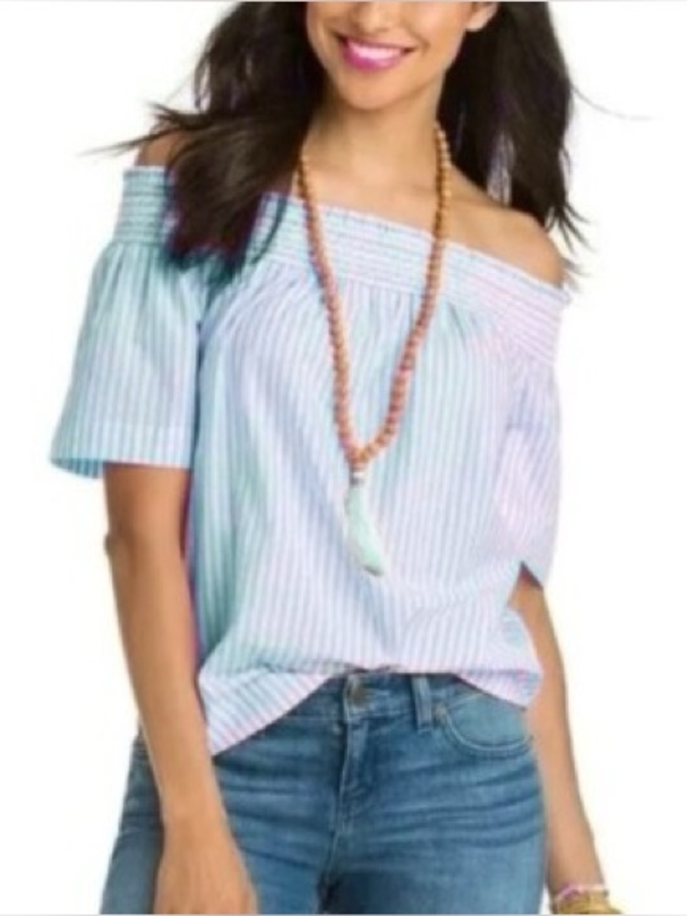 Vineyard Vines Blue and White Smocked top